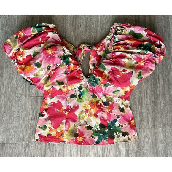 J.CREW Tops - J.Crew Floral Puff Sleeve Blouse Size 6 – Watercolor Print V-Neck Top